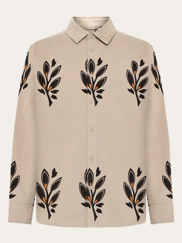 SOS Organic Cotton Corduroy Printed Shirt - GOTS/Vegan - Beige