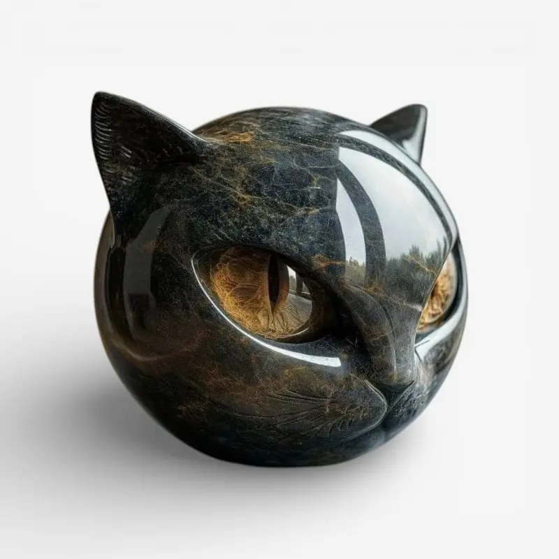 StoneMuse – Sculpture en pierre en forme de chat, sculptée à la main
