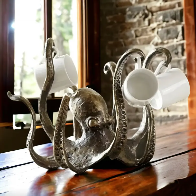 Support Broyeur Rustique pour Tasses avec Motif Pieuvre