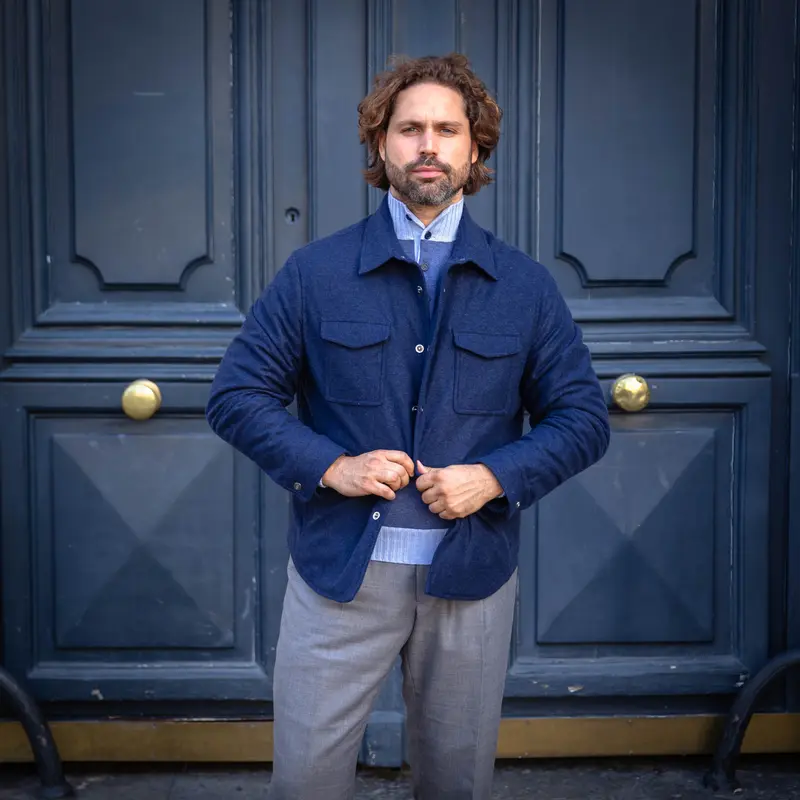 Sur-chemise en cachemire bleu jean