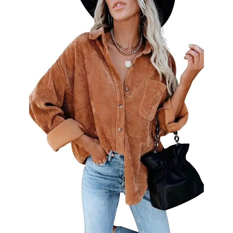 Surchemise oversize femme en velours côtelé