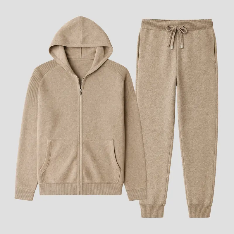 Survêtement homme en maille, hoodie zippé et jogging doux