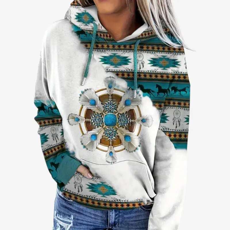 Sweat à capuche femme imprimé manches longues