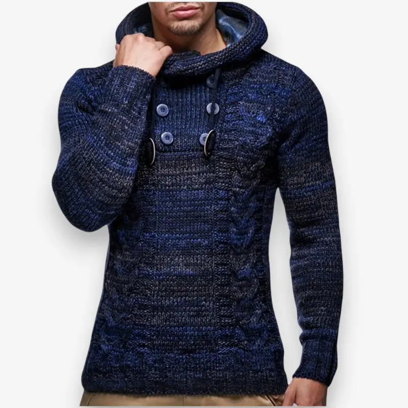 Sweat à capuche homme manches longues col montant à boutons