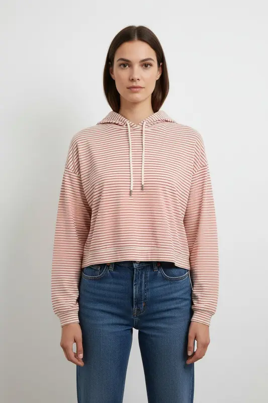Sweat à Capuche Rayé Rose et Blanc - Taille XS/34