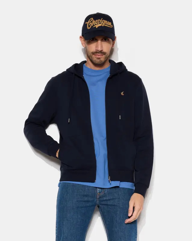 SWEATSHIRT CITY HOOD ZIPPE BLEU MARINE