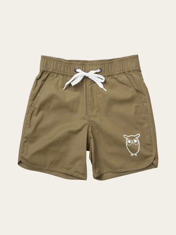 Swim shorts with elastic waist and owl print - Burned Olive