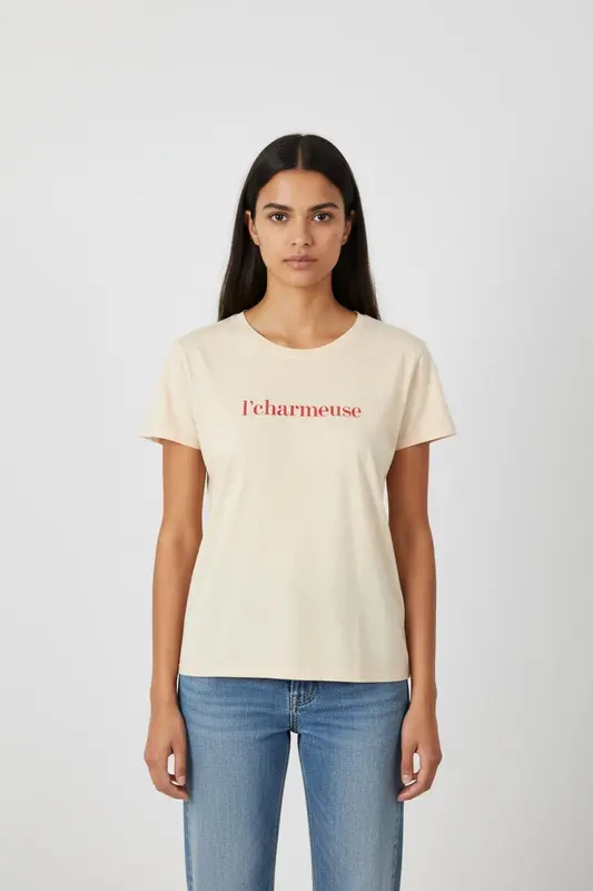 T-shirt beige avec inscription - Taille S/36