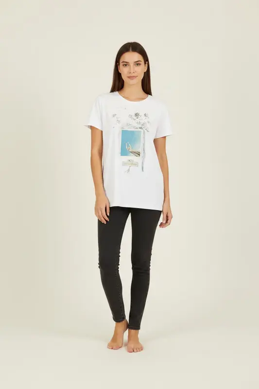 T-shirt blanc avec dessin - Taille S/36
