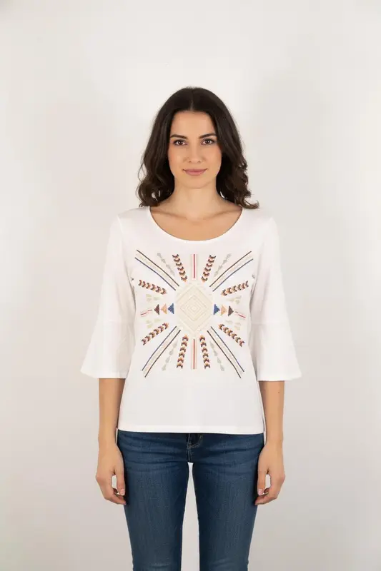 T-shirt Blanc et Multicolore - Taille XS/34