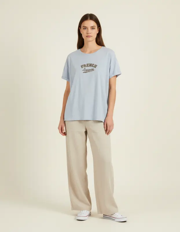T-shirt bleu à inscription - Taille M/38