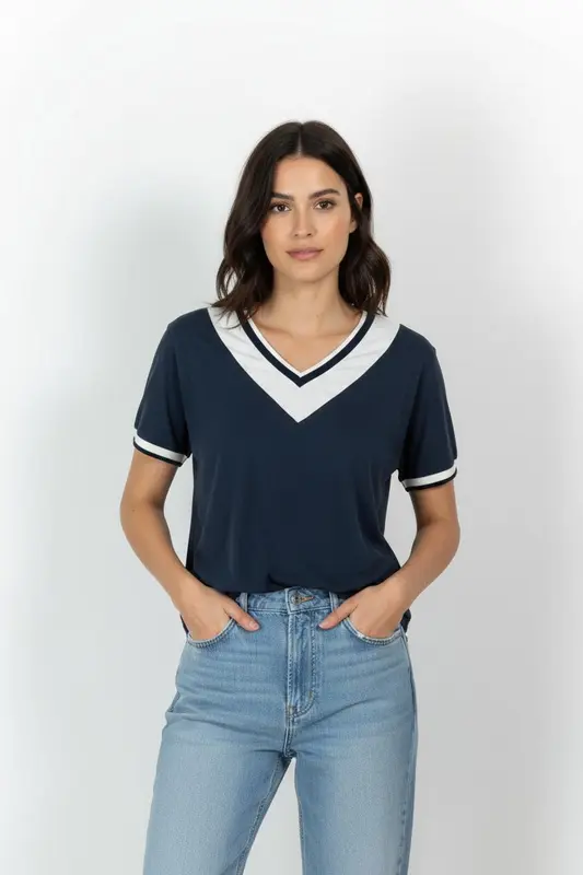 T-shirt Bleu et Blanc - Taille XS/34