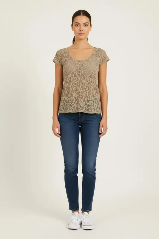 T-shirt Dentelle Doré - Taille XS/34