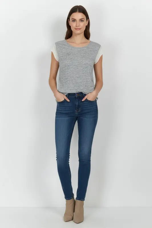 T-shirt Gris et Blanc - Taille S/36