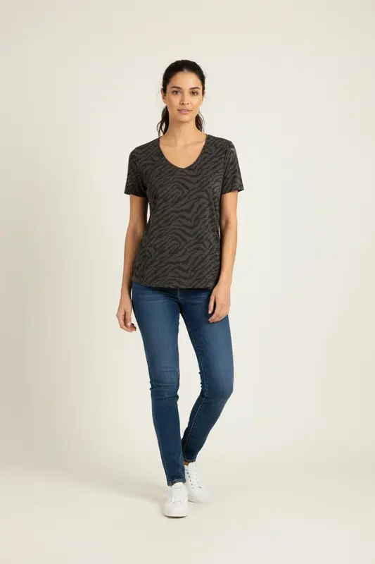 T-shirt gris foncé zébré - Taille XS/34
