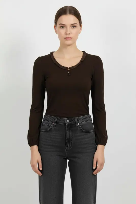 T-shirt Manche Longue Marron - Taille S/36
