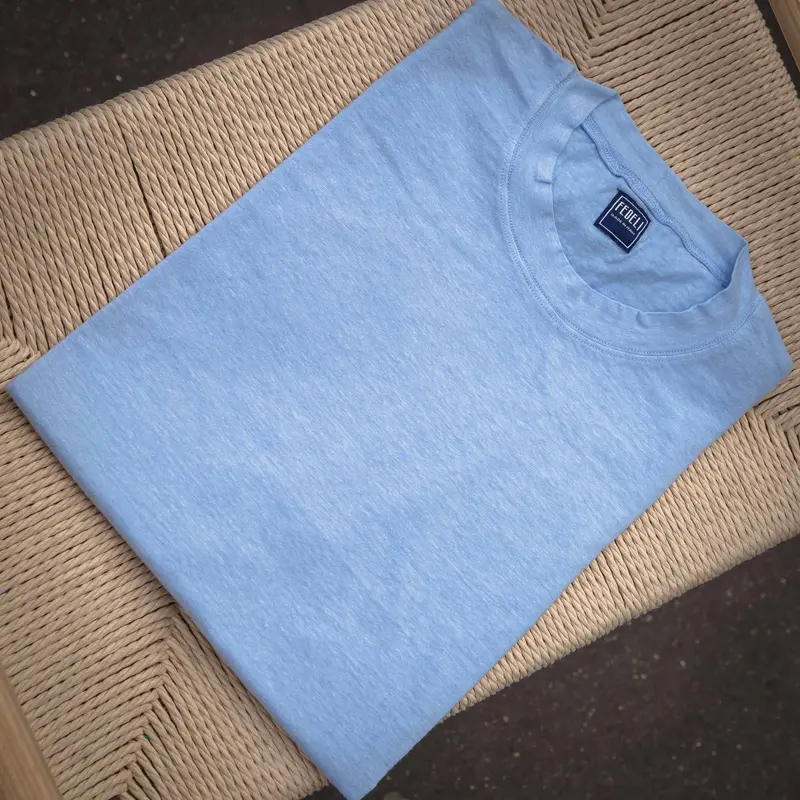 T-shirt manches courtes jersey de lin bleu ciel