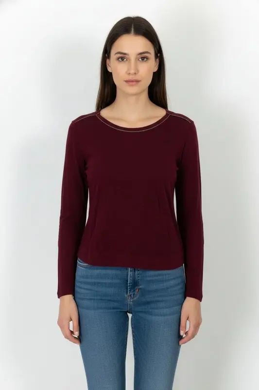 T-shirt Manches Longues Bordeaux - Taille M/38