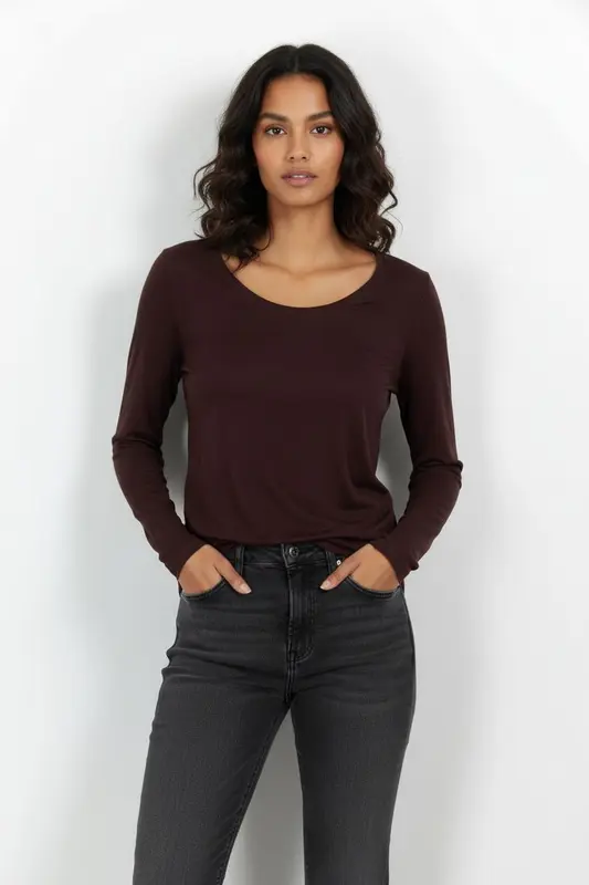 T-shirt Manches Longues Bordeaux - Taille S/36