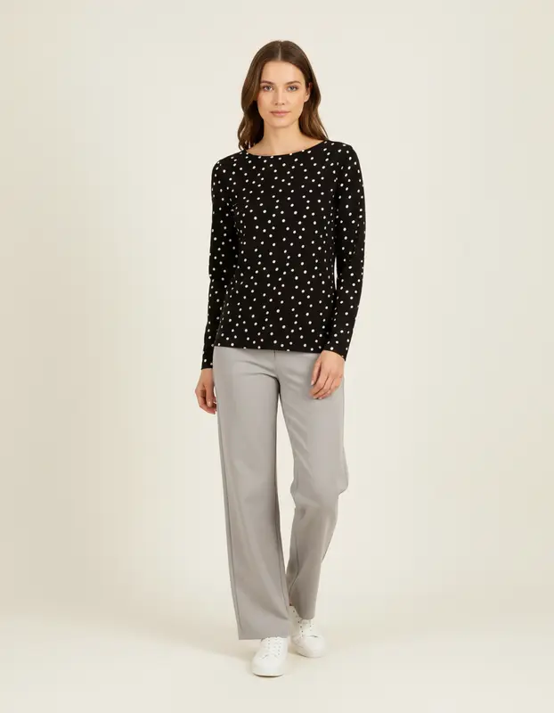 T-shirt manches longues noir à pois - Taille XS/34