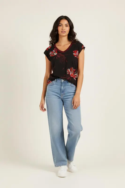 T-shirt noir à motifs - Taille S/36