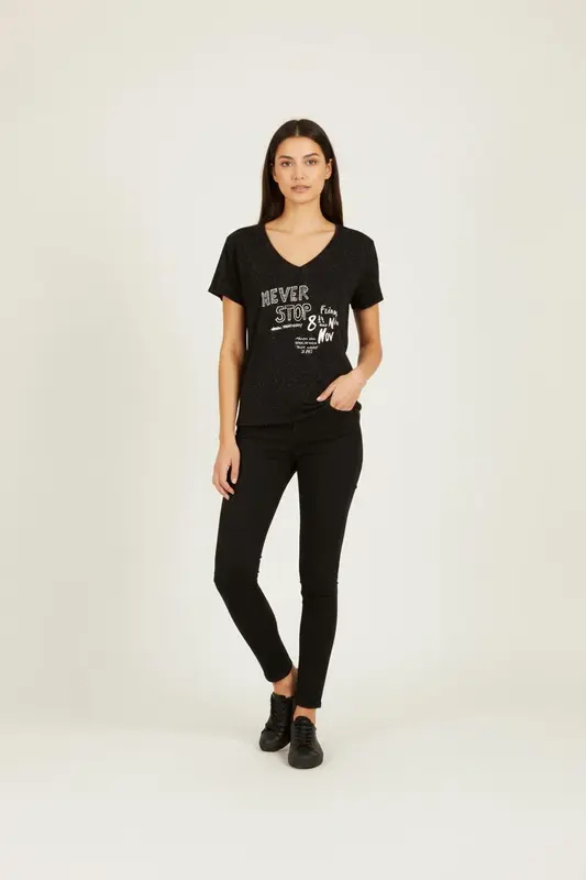 T-shirt noir avec inscription - Taille S/36