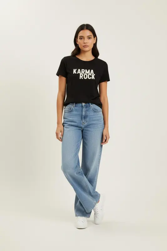 T-shirt noir avec inscription - Taille XS/34