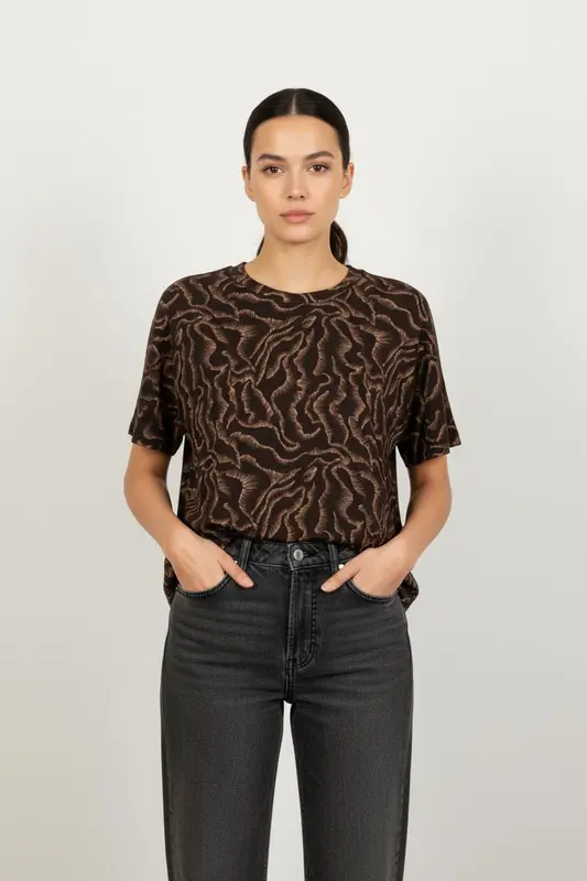 T-shirt Noir et Beige - Taille S/36