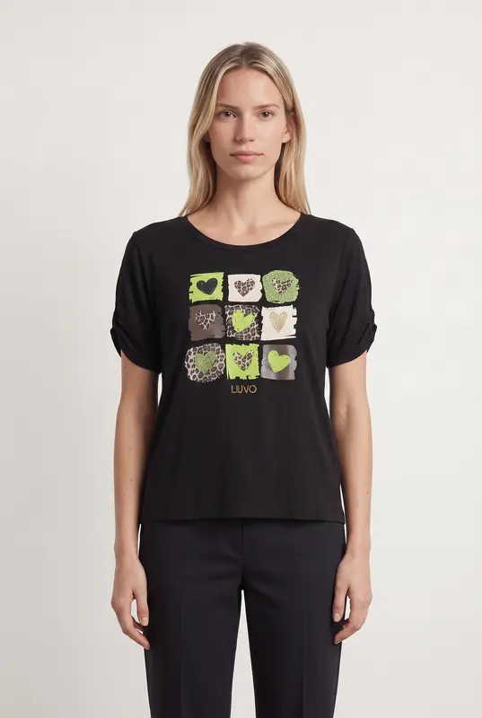 T-shirt Noir et Vert - Taille XS/34