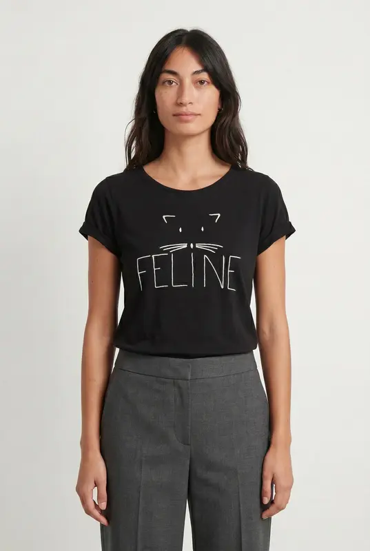 T-shirt noir "Féline" - Taille S/36