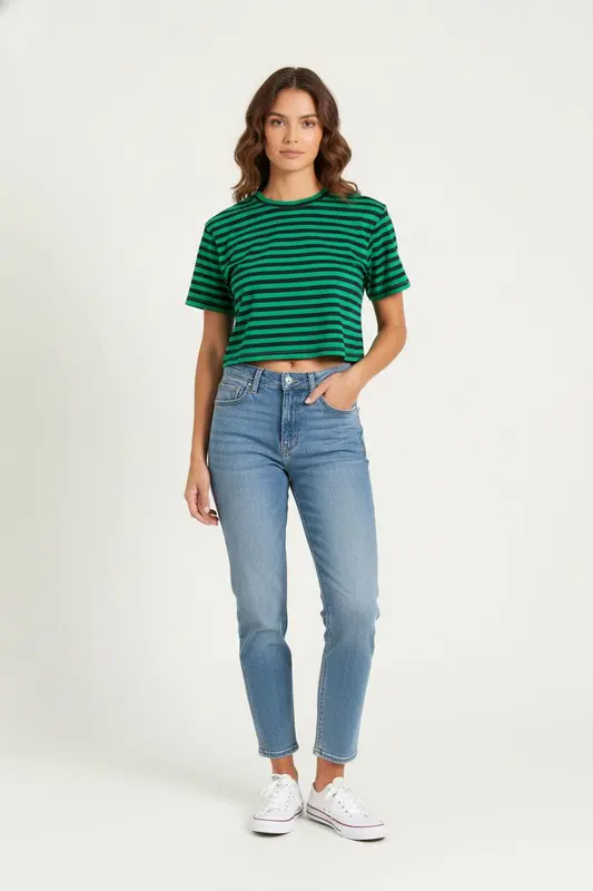 T-shirt Vert et Noir - Taille XS/34