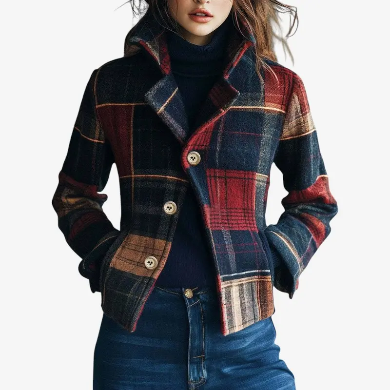 Talia – Veste blazer à carreaux avec col à revers et poches