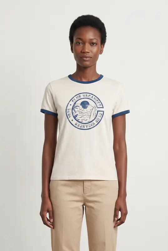 Tee-shirt Beige et Bleu - Taille XS/34