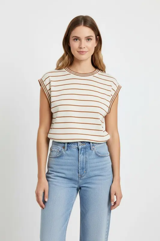 Tee-shirt Beige et Marron - Taille XS/34