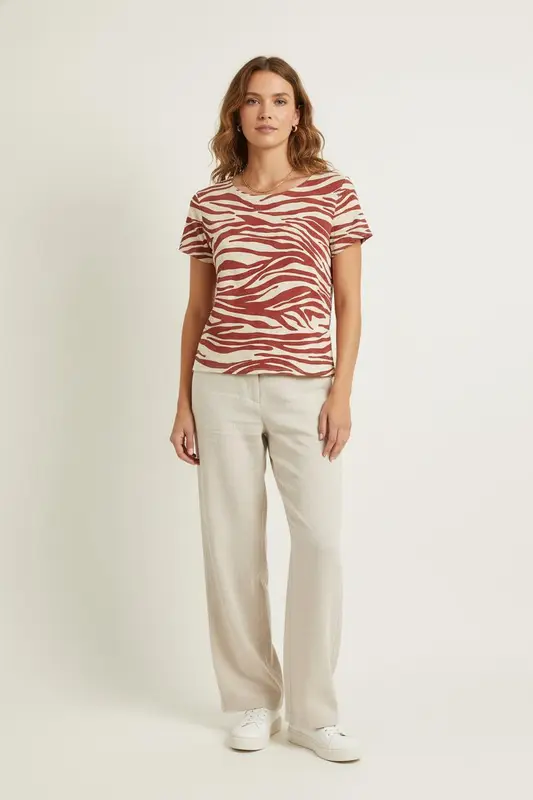 Tee-shirt Beige et Rouge - Taille XS/34