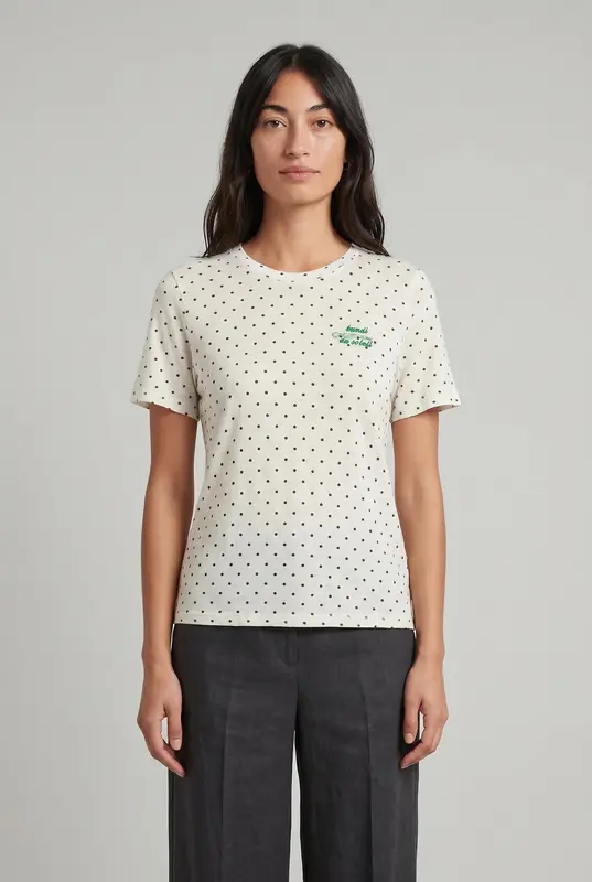 Tee-shirt Blanc à Pois Noirs - Taille S/36