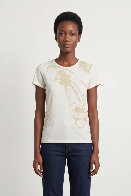 Tee-shirt Blanc et Beige - Taille M/38