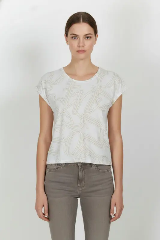 Tee-shirt Blanc et Beige - Taille S/36