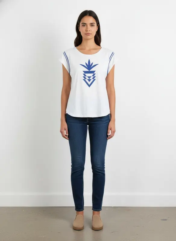 Tee-shirt Blanc et Bleu - Taille L/40