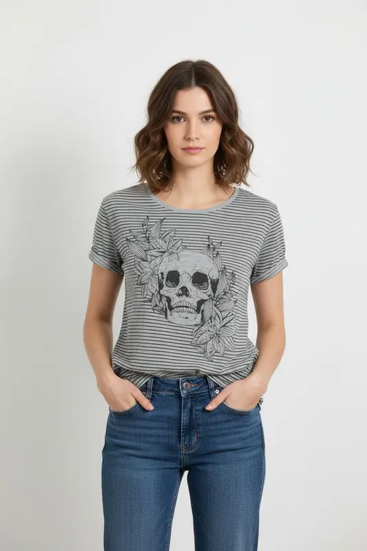 Tee-shirt gris et noir - Taille XS/34