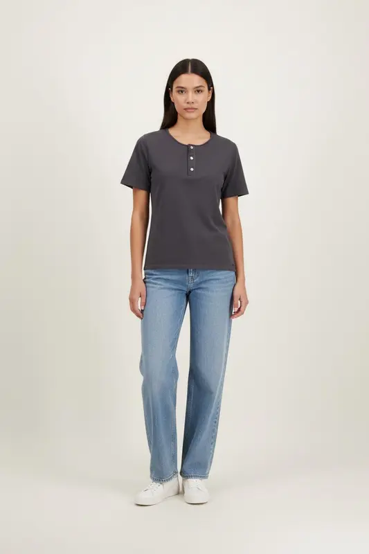 Tee-shirt Henley Gris - Taille XS/34