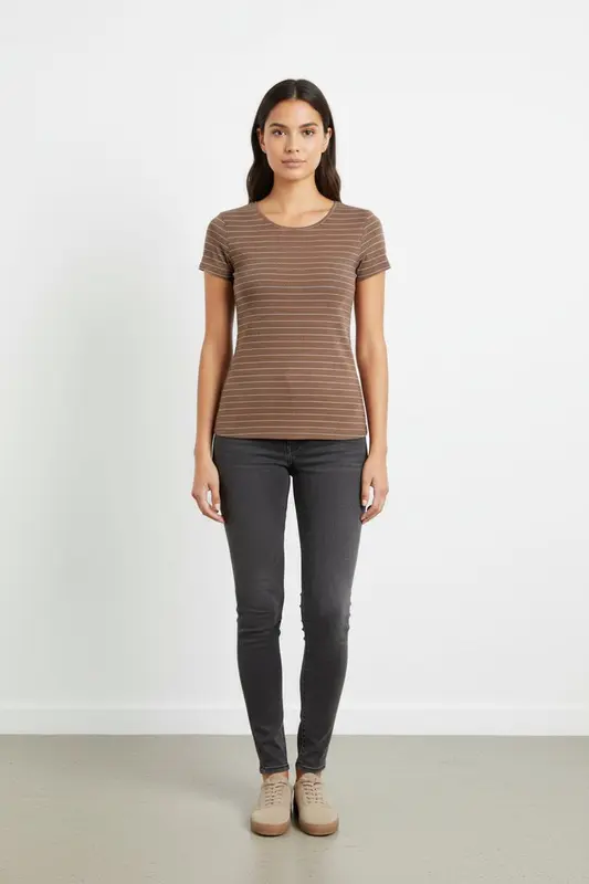 Tee-shirt Marron et Blanc - Taille XS/34