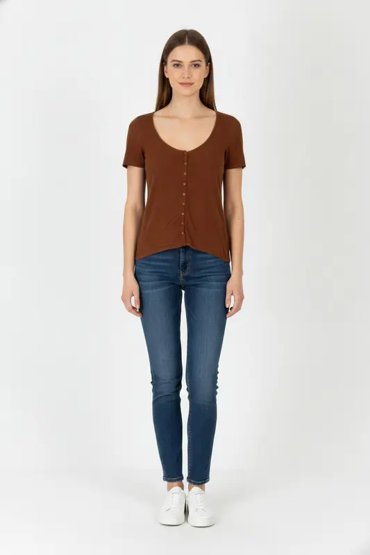 Tee-shirt Marron - Taille XS/34