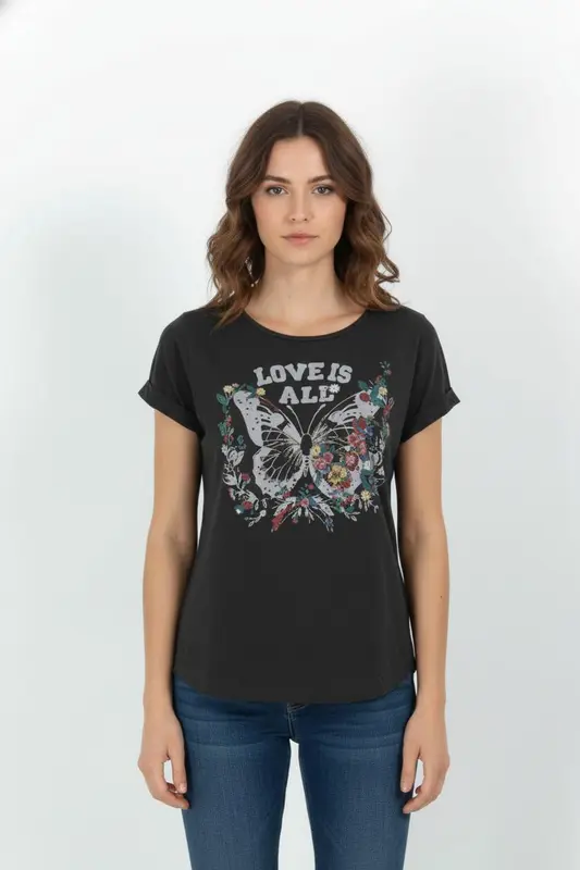 Tee-shirt Noir et Multicolore - Taille S/36