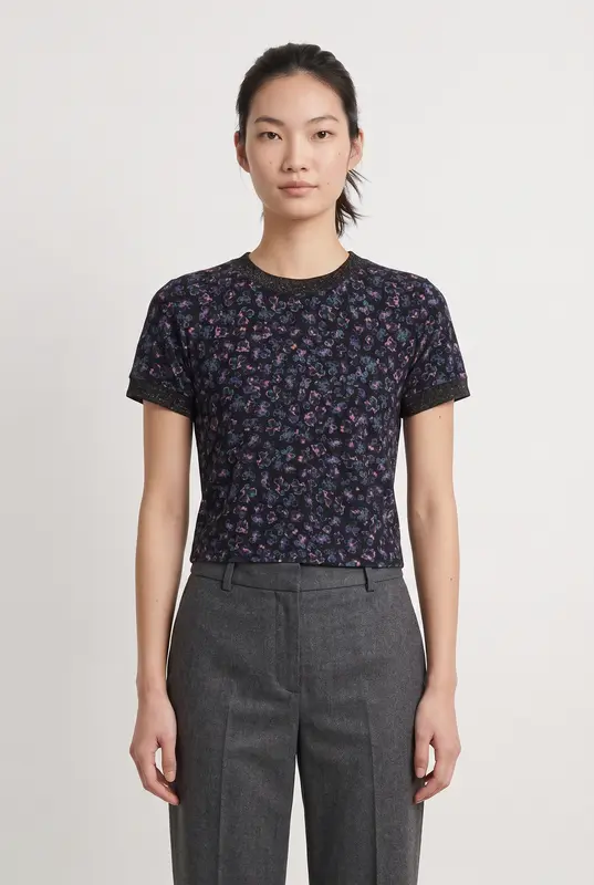 Tee-shirt Noir et Multicolore - Taille XS/34