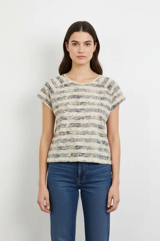 Tee-shirt Rayé Beige et Bleu - Taille S/36