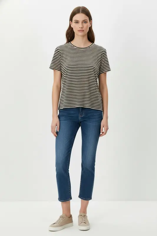 Tee-shirt Rayé Noir et Beige - Taille M/38