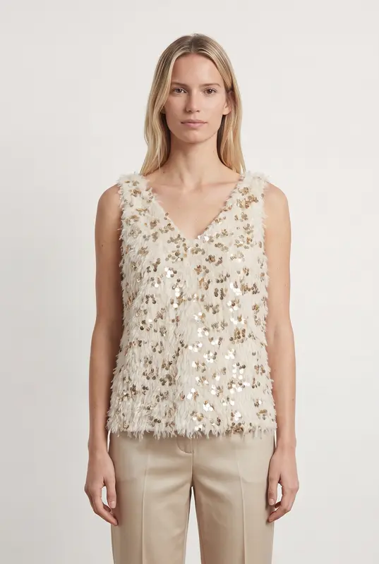 Top Doré et Blanc - Taille S/36