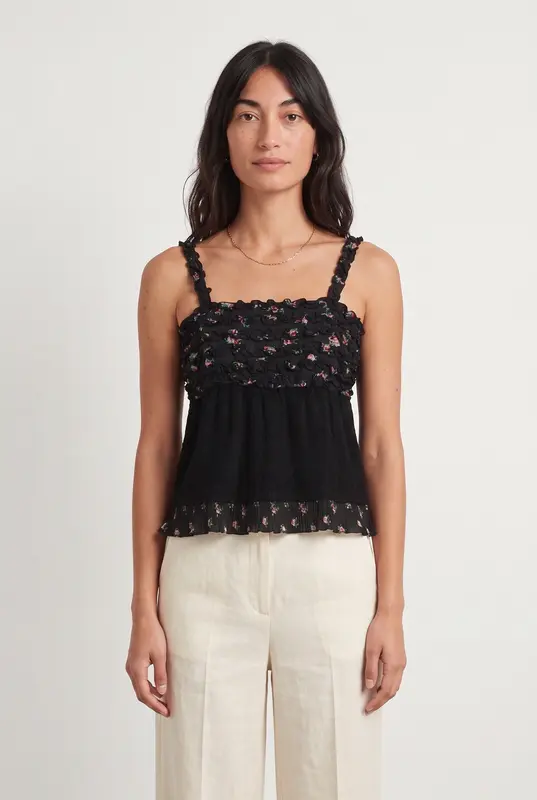 Top Noir à Fleurs - Taille S/36
