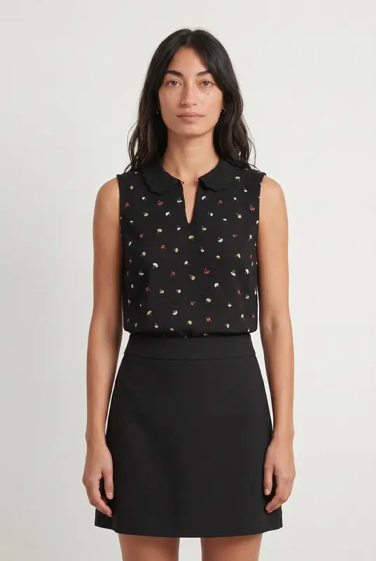 Top noir à motifs - Taille S/36
